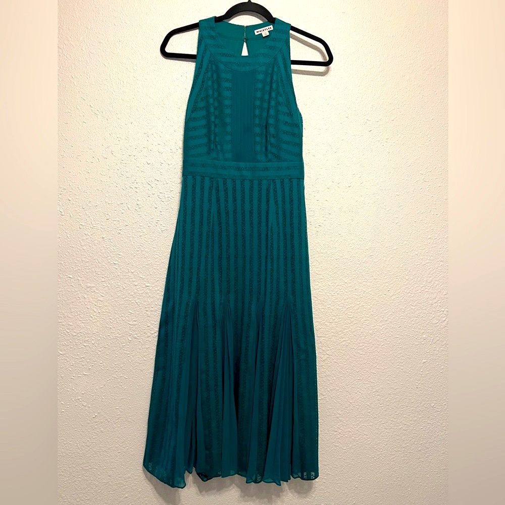 Whistles Women flowy dress, halter, emerald, lace, open back formal dressy SZ 6